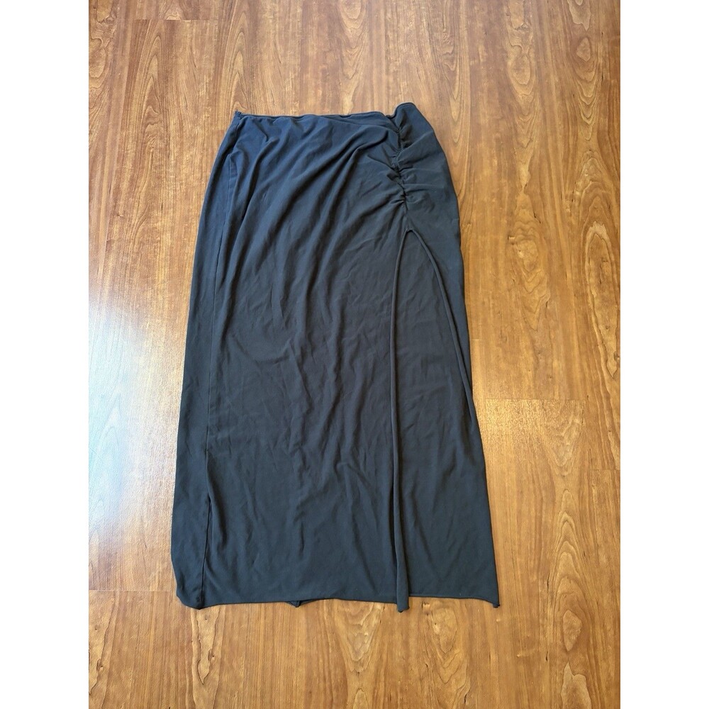 Skims Women 3X Plus Raw Edge Maxi Skirt Black Ruched Slit Stretch Bodycon Slit